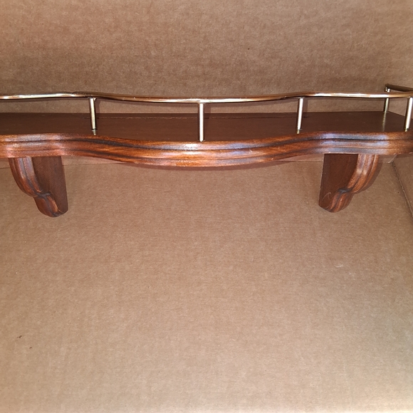 Wooden Wall Shelf with Gold Rail - Picture 1 of 5